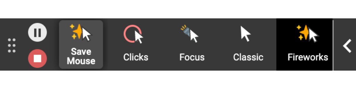 A picture of the mouse effect options in the new toolbar